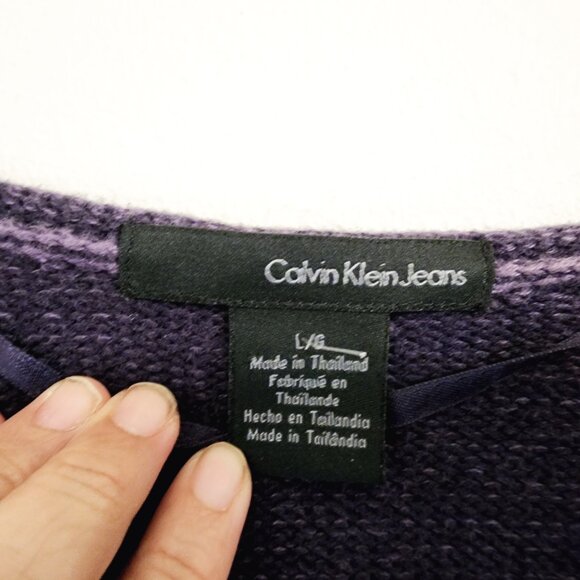 Vtg Calvin Klein Women's Knit Sweater Top Boat Neck Knit Plum Sz L/G Whimsigoth - Picture 2 of 12